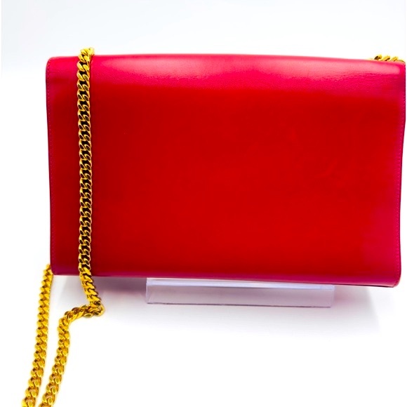 Auth Saint Laurent Red Leather Pompom Kate Clutch Pouchette Tassel Preloved Ex++ - Picture 6 of 16